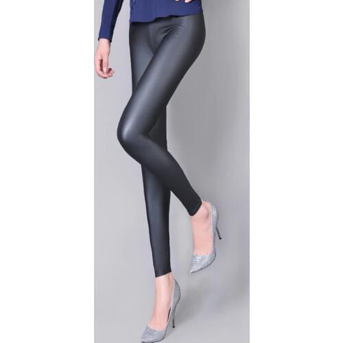 Leather Leggings New Casual Knitted Leggings Women Mid Waist Pants fitness Leggins lingerie Black