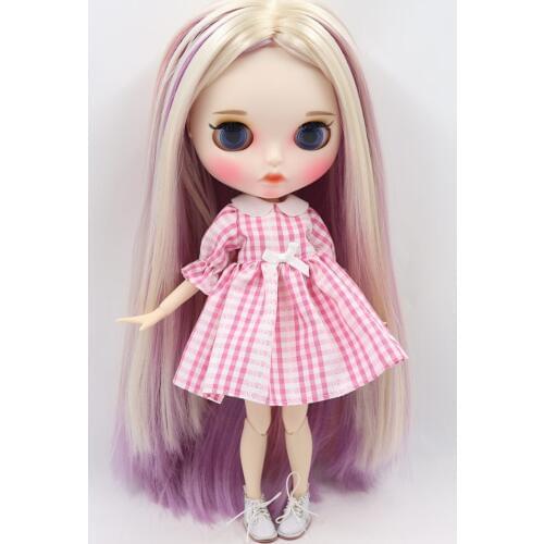 ICY DBS Blyth Doll For No.BL6025/2137/6122 blonde mix purple and pink hair Carved lips Matte face Joint body 1/6 bjd