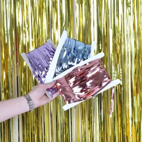 1mx2m Metallic Tinsel Foil Fringe Curtain For Birthday Party Wedding Decorations Kids Adult Photo Booth Props Backdrop