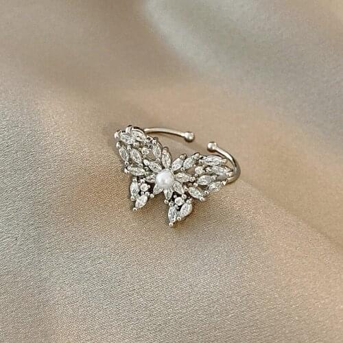Trendy Simple Design Silver Color Hollow Out Butterfly Rings Fine Womens Ring Accessories Adjustable Open Jewelry