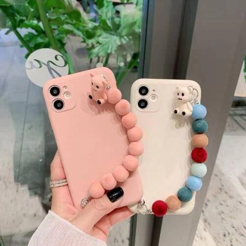For Samsung Galaxy S6 S7 Edge S8 S9 S10 S20 S21 Ultra FE Note 8 9 10 lite 20 Plus Soft TPU Little Bear Bracelet Case