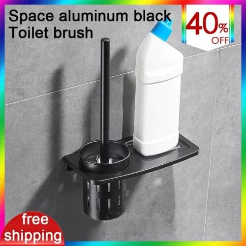 Aluminum Toilet Brush Set Multi-function Shelf TwoInstallationMethod Anti-corrosion Clean Bathrooms Useful Household Accessories