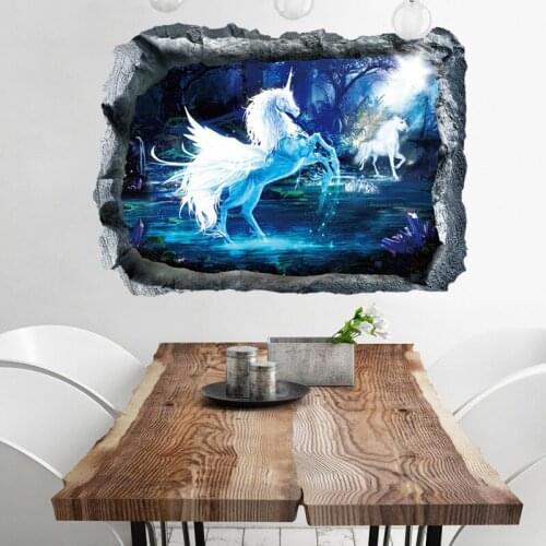 Forest Unicorn Wall Scker For Kid Room Horse Head Nursery Bedroom Living Room Decoration 3d Effect Wall Decal Mural Art Poster