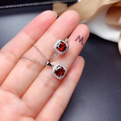 Real Natural Garnet Jewelry set Natural Real Garnet 925 sterling silver 1pc pendant,1pc ring