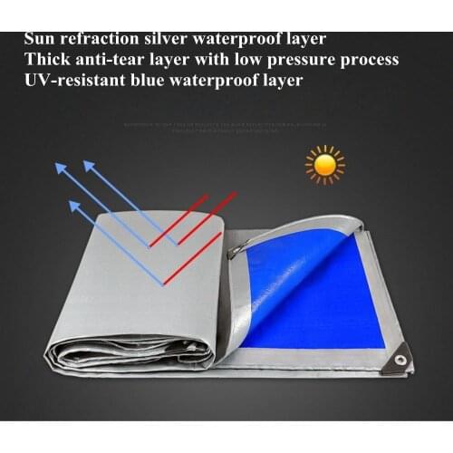 PE Rainproof Cloth Truck Canopy Tarpaulin Outdoor Awning Garden Plant Waterproof Shade Cloth Pet House Cover Silver-Blue 0.32mm