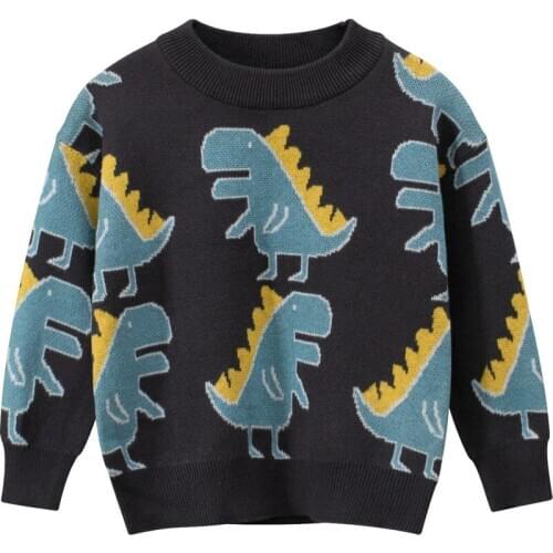 2020 New Children Boys Cartoon Dinosaur Print Sweater Spring Autumn Baby Kids Cotton Knitted Pullover Outerwear 1-9 Years