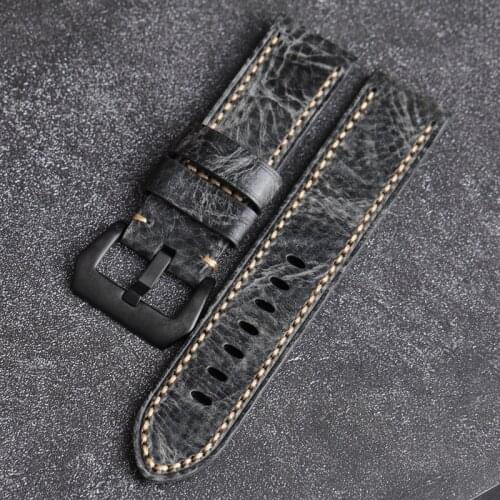 Wholesale Leather Watchband Gray Hand-Wrapped Top Layer Leather Strap, 20 22 24MM half-folded soft mens bracelet withou