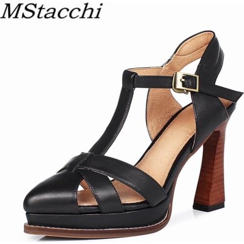 MStacchi Sexy Women Summer Sandals Rome Platfrom Buckle High Heel Pointed Toe Shoes Thick Bottom Party Ladies Crude Heel Shoes