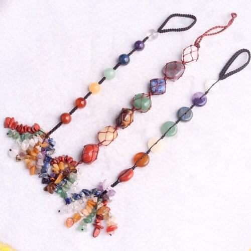 Chakra Energy Car Decoration Pendant Hand Made Wrap Natural Stone Healing Meditation Protection Amulet Pendulum 260-290mm