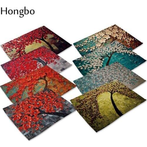 Modern Home Decor Oil Floral Pattern Tablemat Linen Pads for Kitchen Table New Year Christmas Placemat For Dining Table