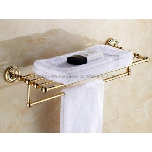 Bathroom Bath Towel Rack Polished Gold Quality Wall Mounted Towel Rail Holder Toilet Bar Towel Rack Nba601