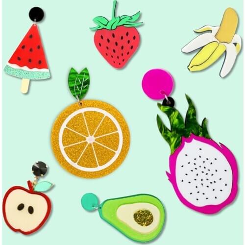 YAOLOGE Korean Fashion Drop Earrings For Women Gift Fruit Food Exaggerated Statement Acrylic Earrings Long Jewelry Accessories