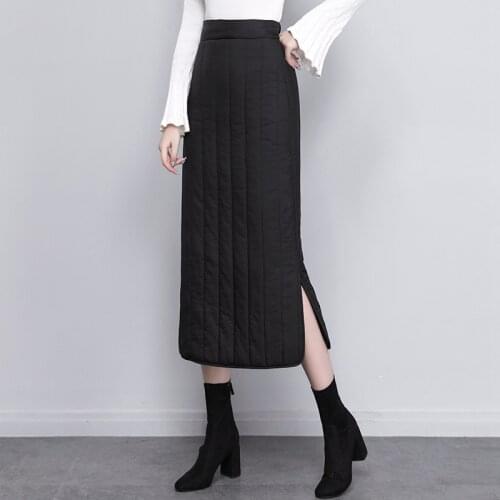 Flectit Women Warm Padded Skirt Black Quilted Long Skirt Button Up Ankle Length Fall Winter Thick Skirt Plus Size 3XL