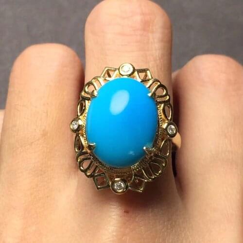 Fine Jewelry real G18k Rose Gold 18K Solid Gold 100% Natural Turquoise Gemstones Gold Diamonds Female Casual Sporty Rings