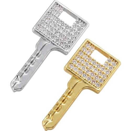 ZHUKOU key pendant cubic zirconia creative key charms for women handmade necklace earrings accessories supplies wholesale VD974