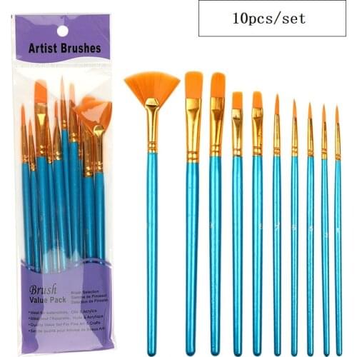 10pcs Nylon Hair Artist Paint Brushes with Fan Brush for Acrylic Oil Watercolor Gouache Face Body Paint Nail Rock Art Supplies