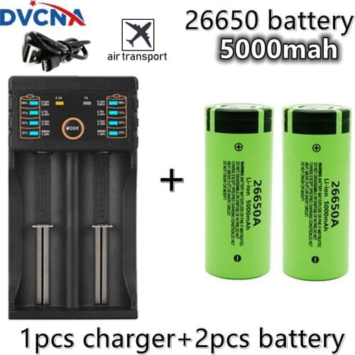 100% New Original high quality 26650 battery 5000mAh 3.7V 50A lithium ion rechargeable battery for 26650A LED flashlight+charger