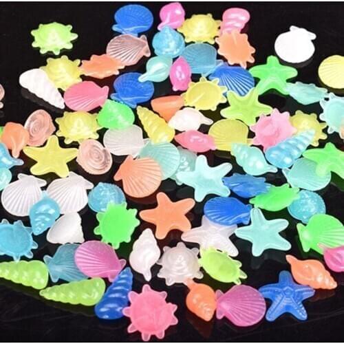 100PCs Colorful Luminous Starfish Conch Shell Shaped Glowing Stones Decorative For Garden Aquarium Fish Tank Pool Landscape