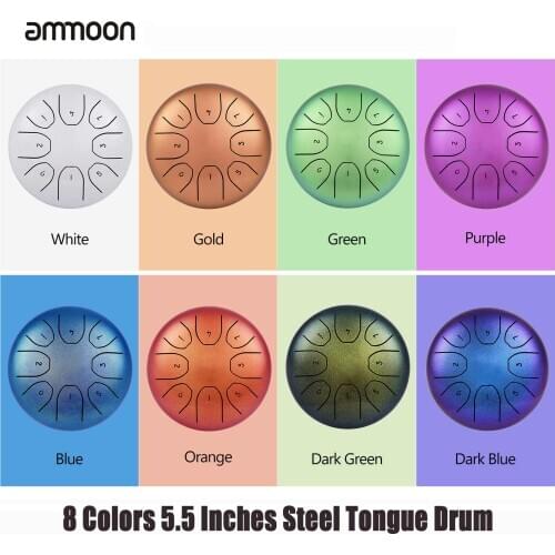 5.5 Inches Steel Tongue Drum 8 Notes C Key Tank Drum Percussion Instrument with Drumsticks Carry Bag Percussion Accessaries
