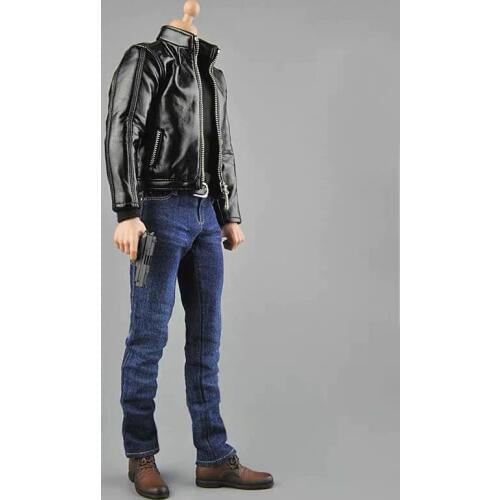 1/6 Male Clothes Accessory Agent Leather Suit CEN-M07 Clothes & Shoes & Gun Model for 12'' Narrow Shoulder Action Figure Body