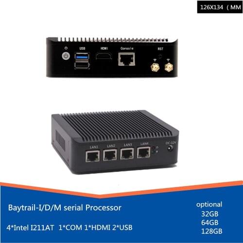 Quad core ATOM E3845 VPN server Mini pc fanless pfsense firewall 4 Lan port router RJ45 port