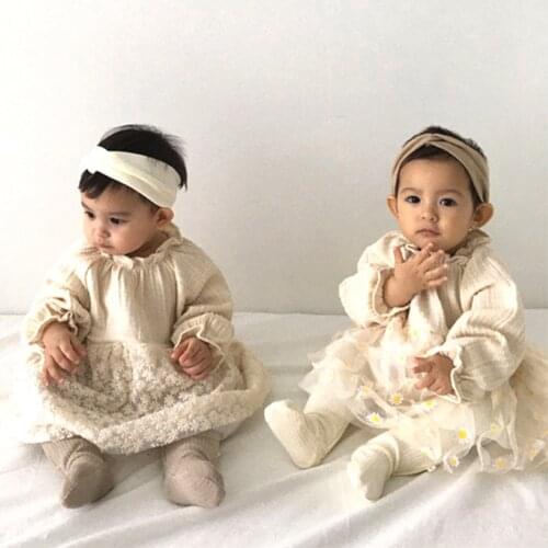 Cute Daisy Embroidery Baby Girl Lace Romper Dress Full Sleeve Tulle Dress for Toddler Girls Birthday Party Dress 0-24M Clothing