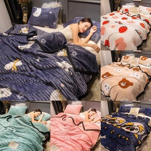 Home Soft and Fluffy Striped Flannel Blanket Home Thick Cartoon Coral Fleece Bed Sheet Sofa Cover Bed Cover Blanket