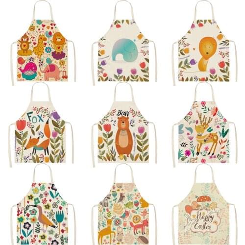 FYMX Abstract Pinafores Kitchen Apron Color Bear Lion Fawn Bird Sleeveless Apron For Adults And Kids Cleaning