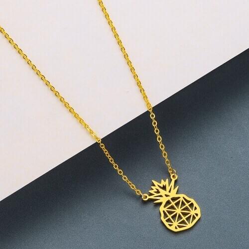 Chandler Cute Cut-Out Pineapple Necklaces & Pendant Tropical Fruit Summer Jewerly Simple Charming Girls Statement Short Necklace