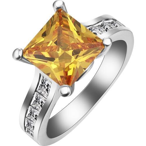 Square created yellow cz finger ring for women bridal fashion jewelry accessory gift CZ Gem silver color wedding engagement ring