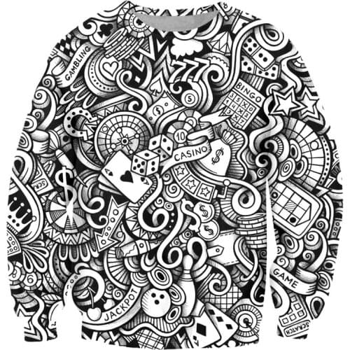 LCFA Men Sweatshirt 3D Print Poker Gambling Hiphop Long Sleeve Crewneck Pullovers Long Sleeve Punk Style Jumper Sweats Suppliers