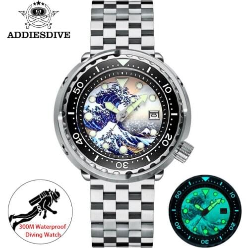 Addies Mens Dive Automatic Watch NH35A Sapphire Crystal Ceramic bezel BGW9 Luminous 30bar steel Tuna diver Men watch watches H5