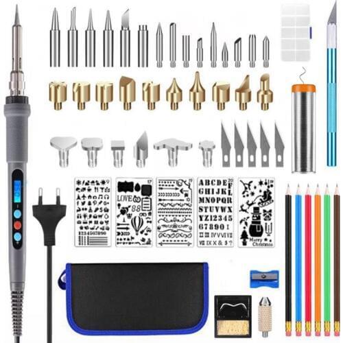 220V / 110V 60W Adjustable Soldering Iron Kit Wood Burning Carving Pyrography Pen Set Welding Tips Wood Embossing Burning Tools