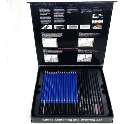 50Pcs Sketching Pencils Set Professional Drawing Wood Pencil Kit for School Students Painting Tool Art Supplies