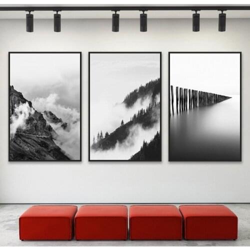 Nordic Style Mountain Foggy Forest Wall Poster Modern Landscape Wall Art Canvas Painting Living Room Decoration Picture No Frame