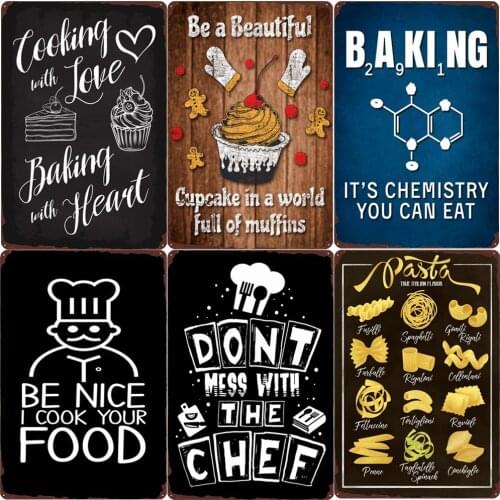 Don't Mess with The Chef Plates Baking Powder Metal Tin Signs Kitchen Cafe Restaurant Decor Cookies Pastry Metal Plaque ZSS42