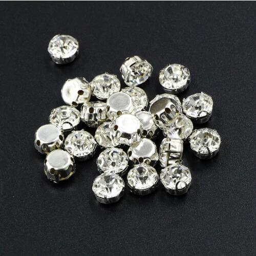 NEW ! 2D-3D 4mm-10mm Glass Sew-on Rhinestones with Silver Bottom DIY Womens Dresses 100pcs-200pcs