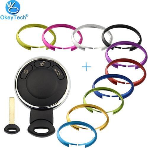 OkeyTech 3 Button Replacement Keyless Entry Keys Blank Blade Smart Car Key Case Ring Keyring Cover Fob for BMW Mini Cooper R56