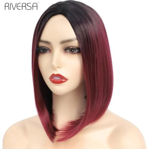 Synthetic Wigs R2-118 Ombre Red Pink Blonde Black Bobo Wigs 12inches Short Straight Bob Wigs Heat Resistant Fiber Wigs For Women