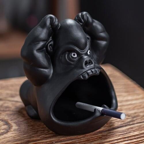 Ceramic Cartoon Animal Ashtray Orangutan Anti-ash Car Large Capacity Ashtray Living Room Office Decoration Gift For Boyfriend