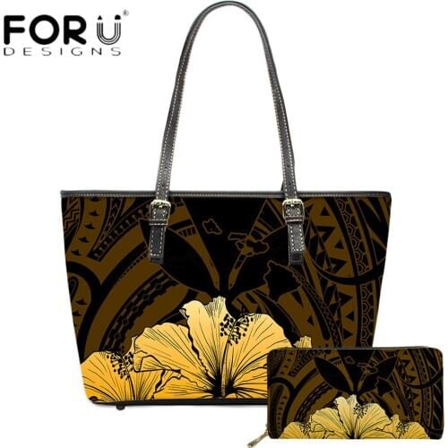 FORUDESIGNS Hawaii Hibicus Flower Printing Luxury Leather Totes Bag And Purse For Women Large Shoulder Bag For Outdoor Shop