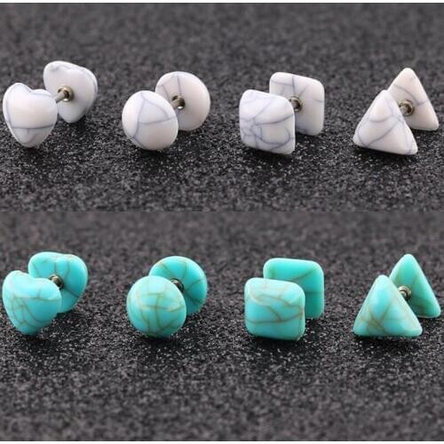 2Piece 16G 1.2mm Stainless Steel Tragus Earring Round Heart Double White Stone Earrings Barbell Body Piercing Jewelry