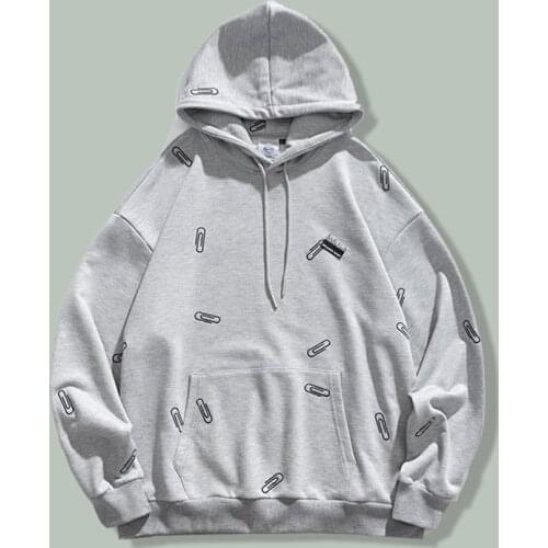 Hip Hop Paperclip Embroidered Hoodie Men Harajuku Streetwear Hooded Pullover Sweatshirt Autumn Couple Unisex Hoodie Sweatshirts