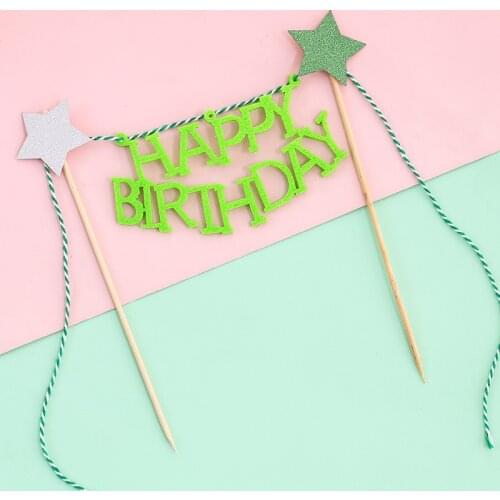 Baby 1st happy birthday Dessert Table Decoration Mini Happy Birthday Banner Star powder gold Cake Topper Cupcake Toppers Flags