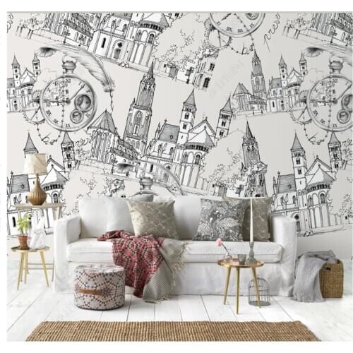 Xuesu Custom 8D wall cloth Nordic fashion four square continuous architectural pattern wallpaper