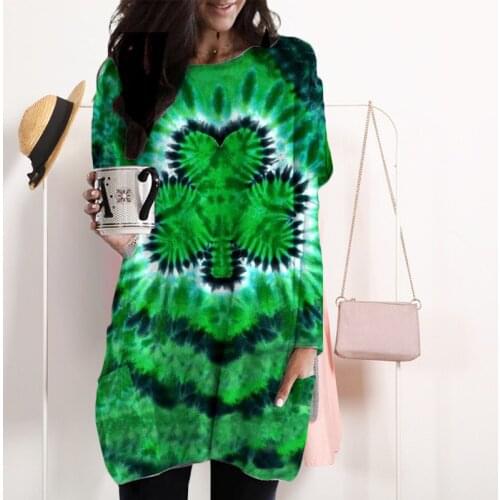 Women Clover One-Pieces Green Print T-Shirt Long Sleeve Round Neck T Shirt for 2021 New Fashion TT@88
