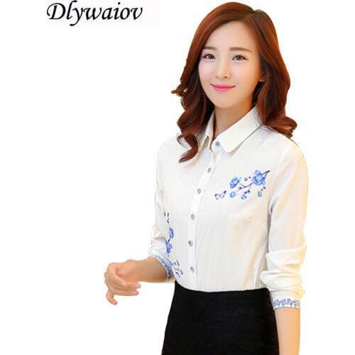 Women Blouse OL Chiffon Tops Long Sleeve Chinese Style Vintage Printing Women Blouses Elegant Office Female Tops Shirt Feminina