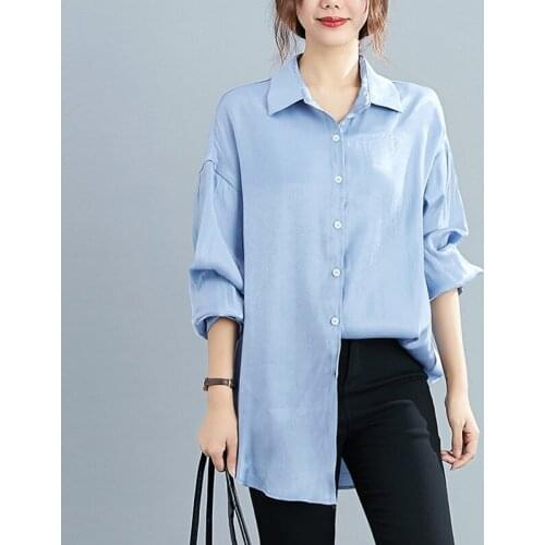 Oversized Women Long Sleeve Casual Shirts New Arrival 2021 Autumn Turn-down Collar Solid Color Loose Ladies Elegant Tops B824