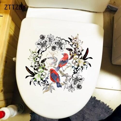 ZTTZDY 24.4CM×23.3CM Creative Painted Flowers And Birds Toilet Stickers Home Bedroom Wall Decor T2-0914