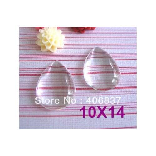100pcs/Lot, Good Quality 10X14mm Dome Teardrop Clear Magnifying Glass Cabochon